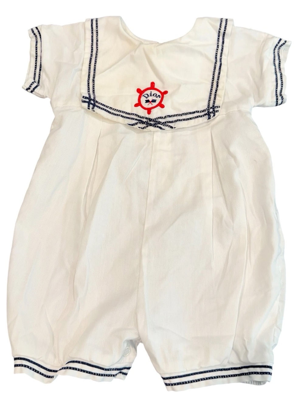 Christian Dior 6 month baby one piece romper vintage white sailor naval white